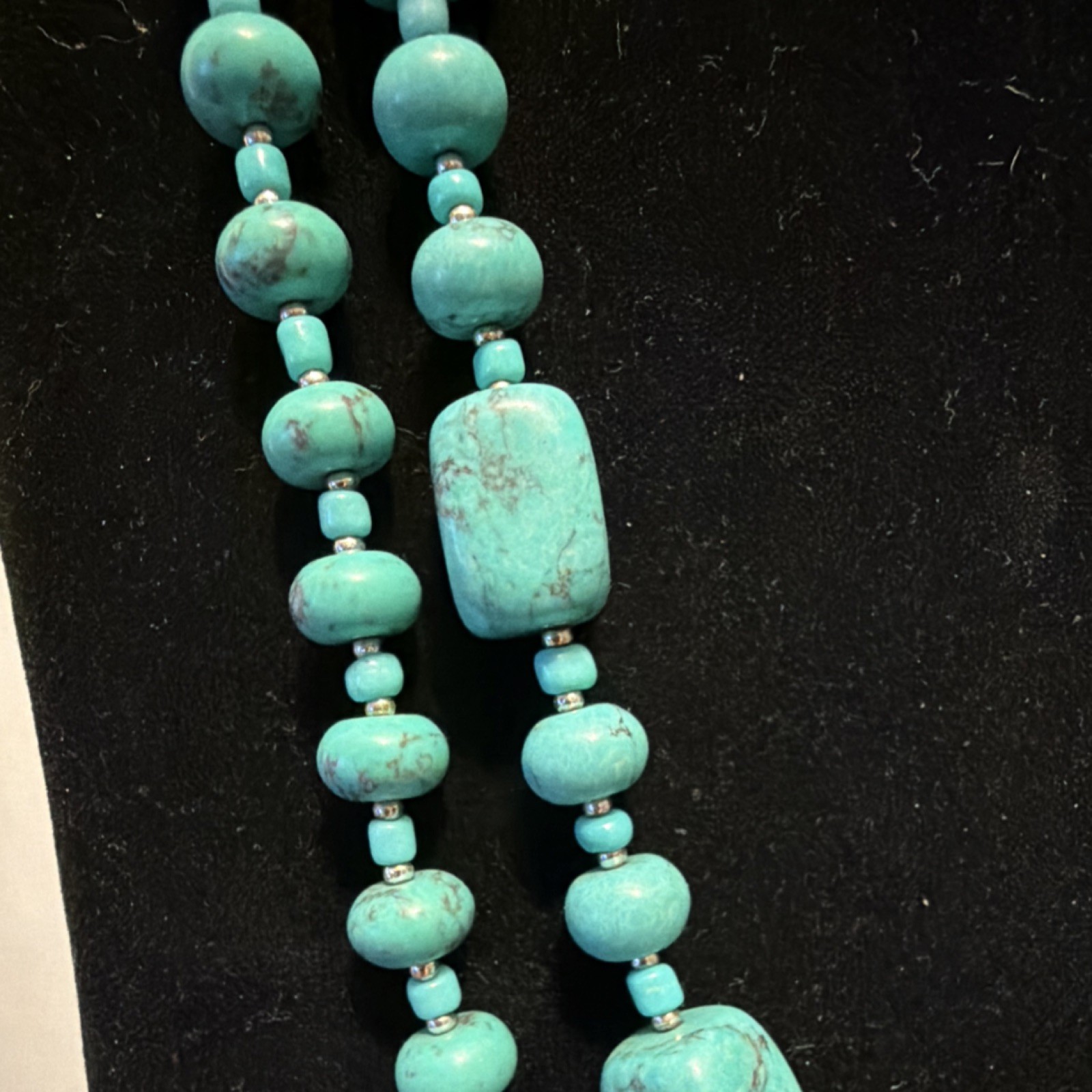 Layered Beaded Necklace Turquoise Stone Ball Chain Lobster Clasp Handmade