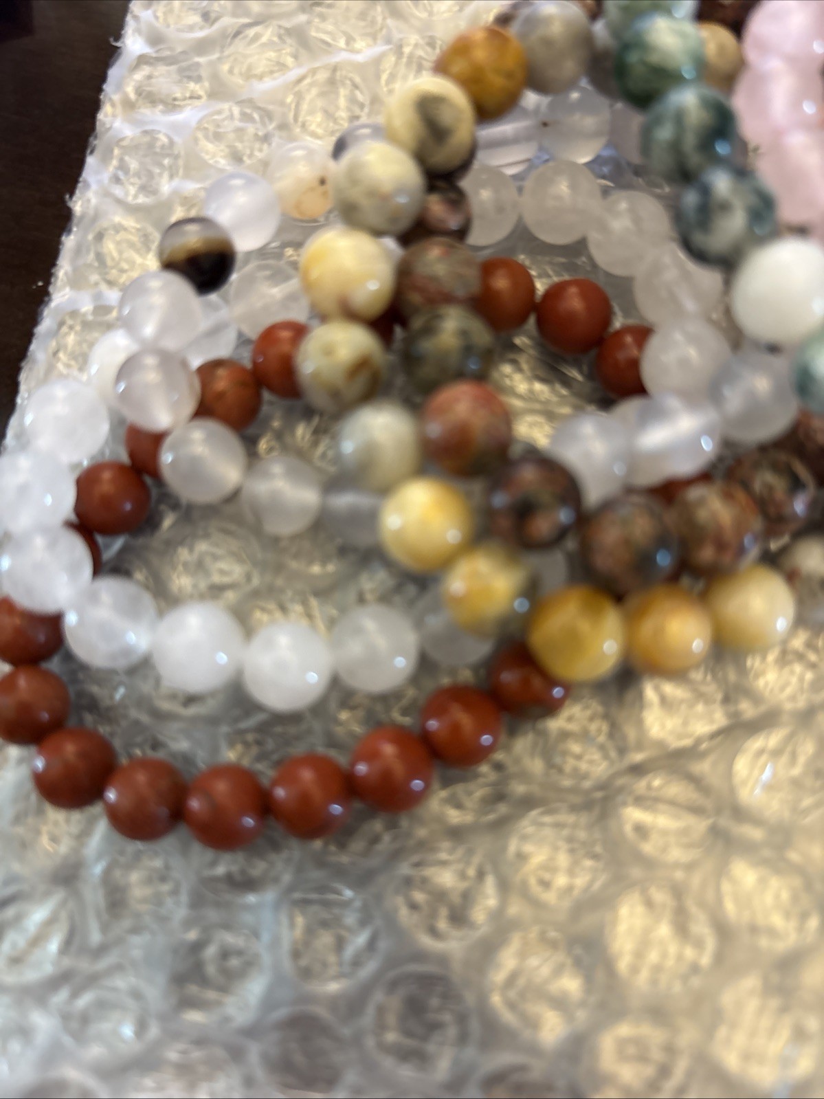 Natural Crystal Elastic Bracelet Assorted Round Gemstones 10 Pieces