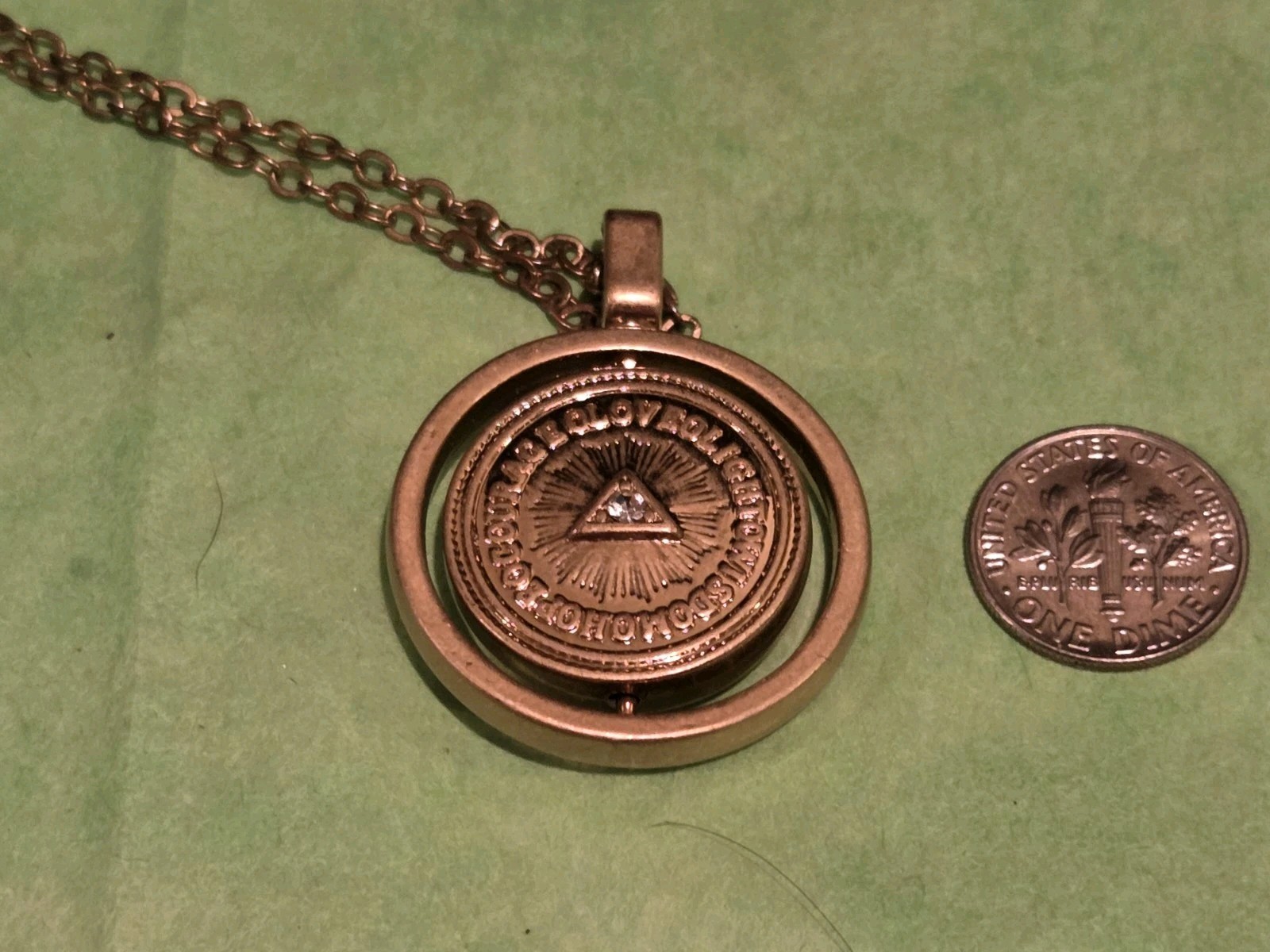 Reversible Seeing Eye Pyramid Medallion Pendant Necklace 28″