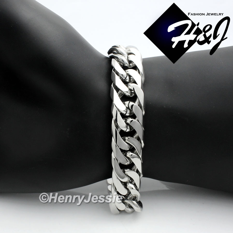 7.5″-11″MEN Stainless Steel WIDE 16mm Silver Cuban Curb Link Chain Bracelet