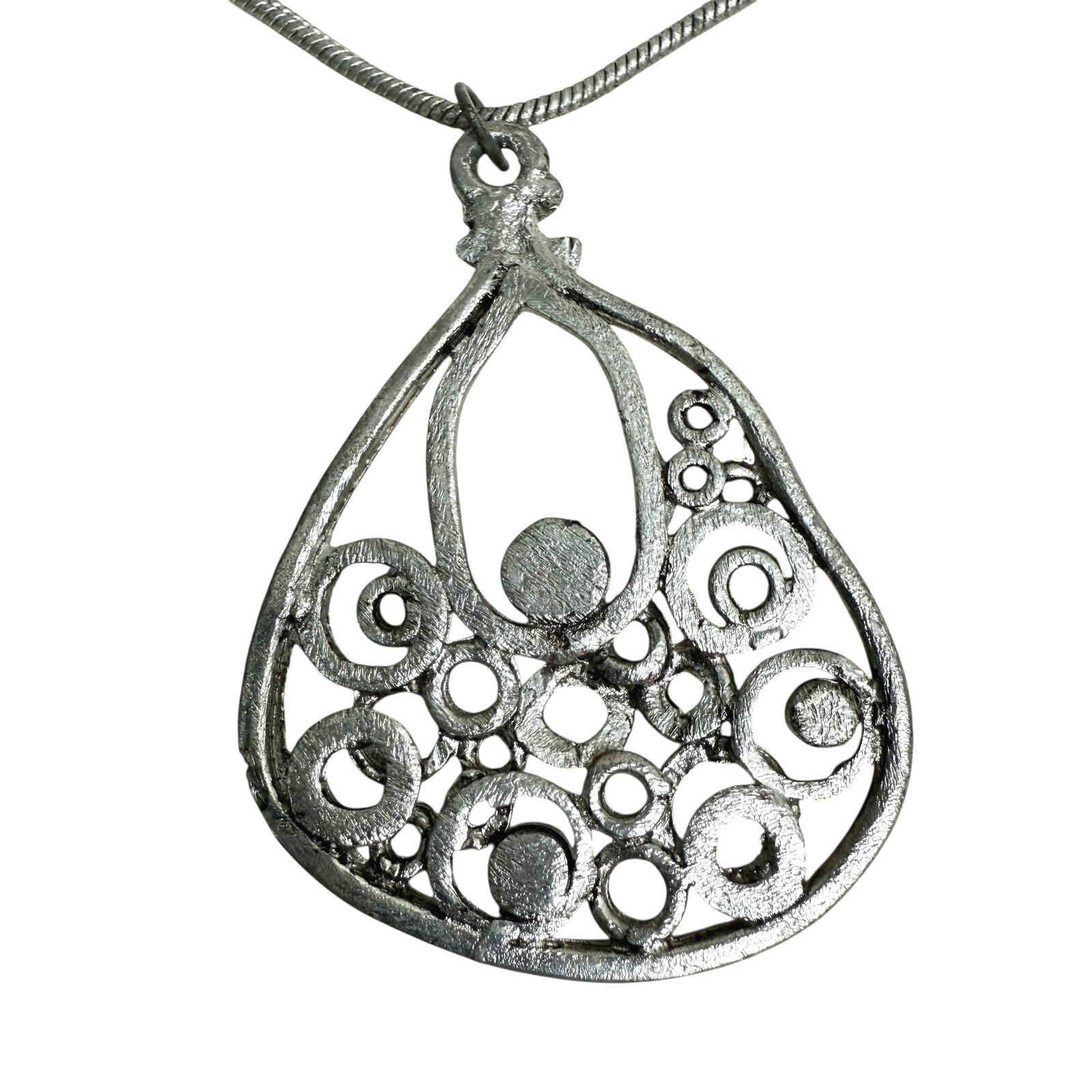 Silver Tone Turquoise Accents Pendant Necklace Teardrop Statement Jewelry 11.5in