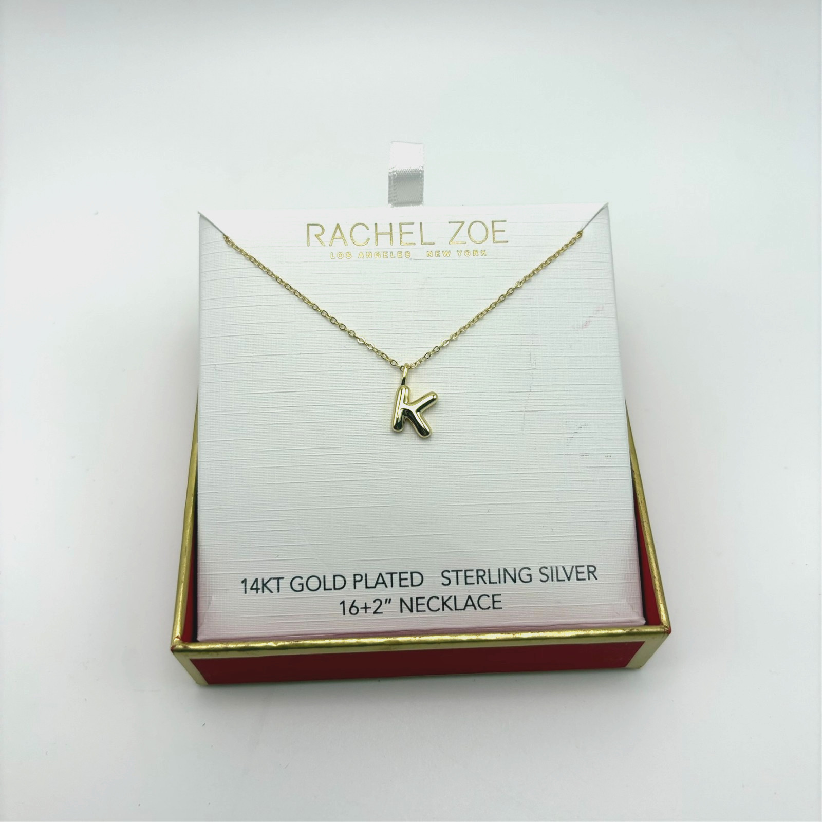 Rachel Zoe 925 Sterling Silver 14K Gold Plated Letter K Necklace 16+2″ NIB