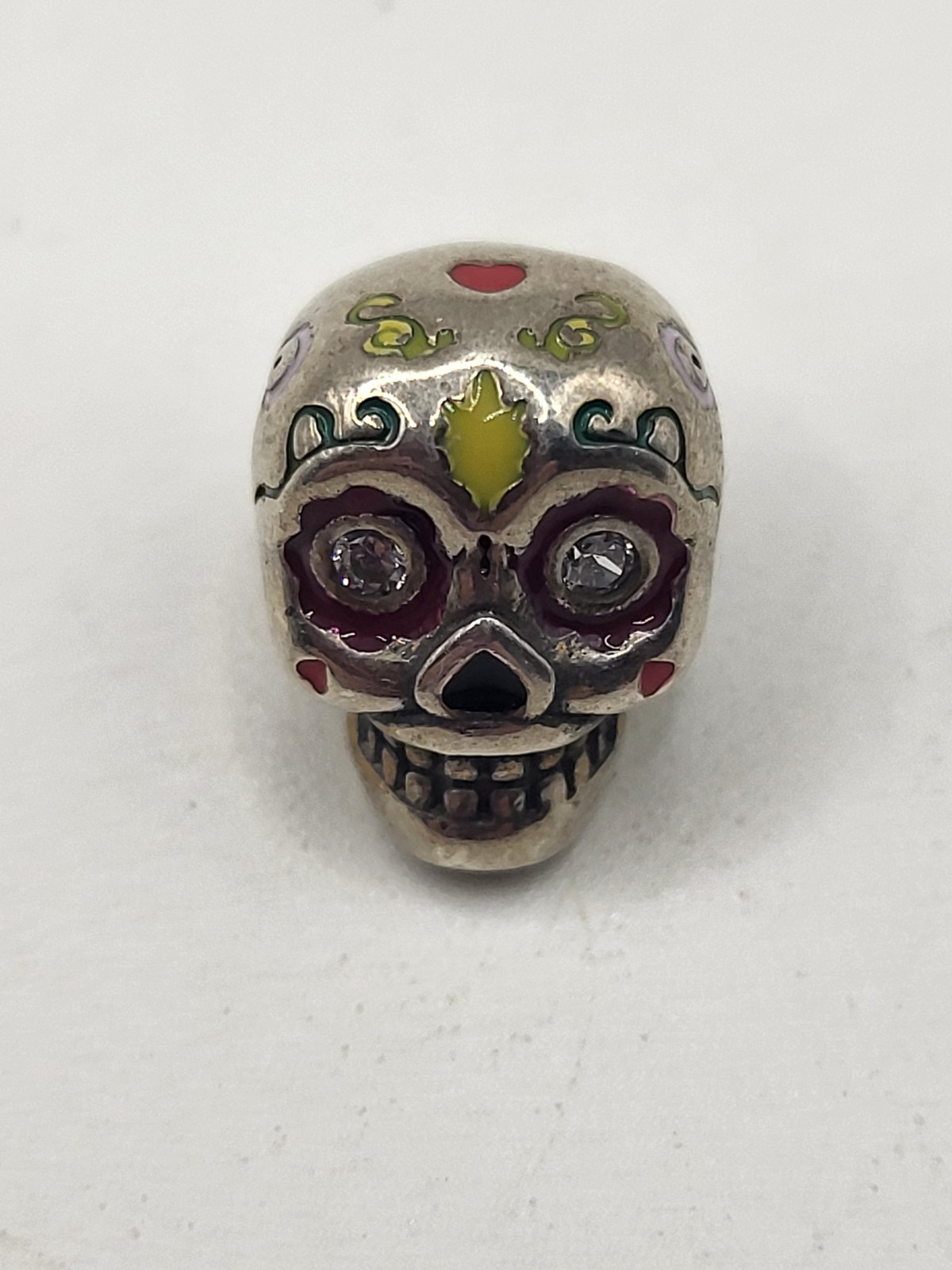 Sterling Silver Day Of Dead Skull CZ Mini Charm Fits Popular Branded Bracelet