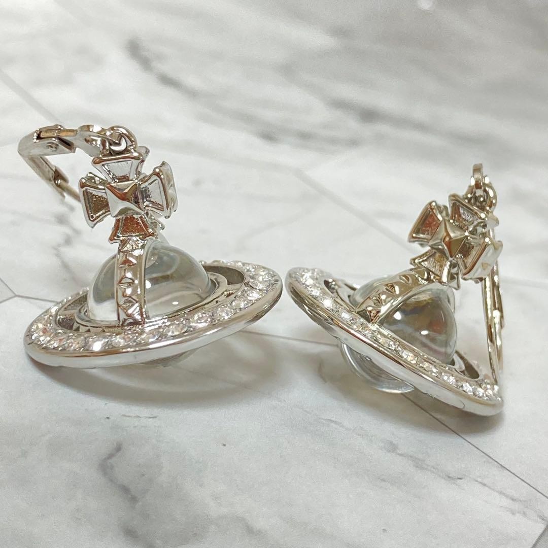 Vivienne Westwood Earrings PINA ORB Drop Crystal Silver 2.2cm w/Pouch NO BOX