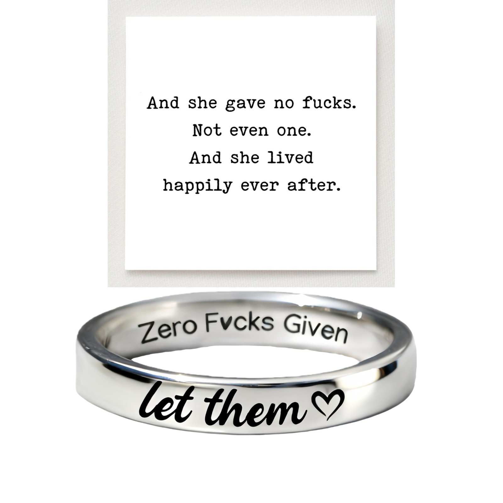 Let Them Zero Fcks Given Mantra Ring for , Stainless Steel Band Rings Silver …