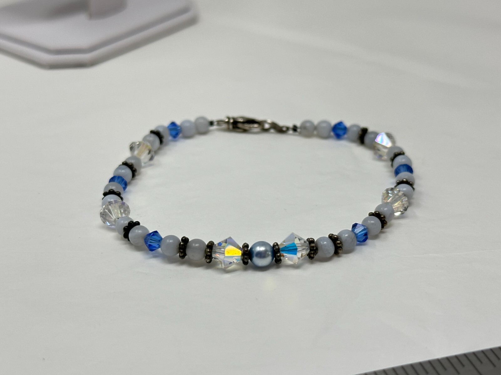 Handmade Silvertone Multicolor Faceted Bicone Crystal Bead 7.5″ Toggle Bracelet