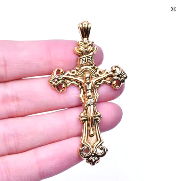large JESUS CRUCIFIX CROSS pendant on GOLD filled 18K necklace 20″ women men