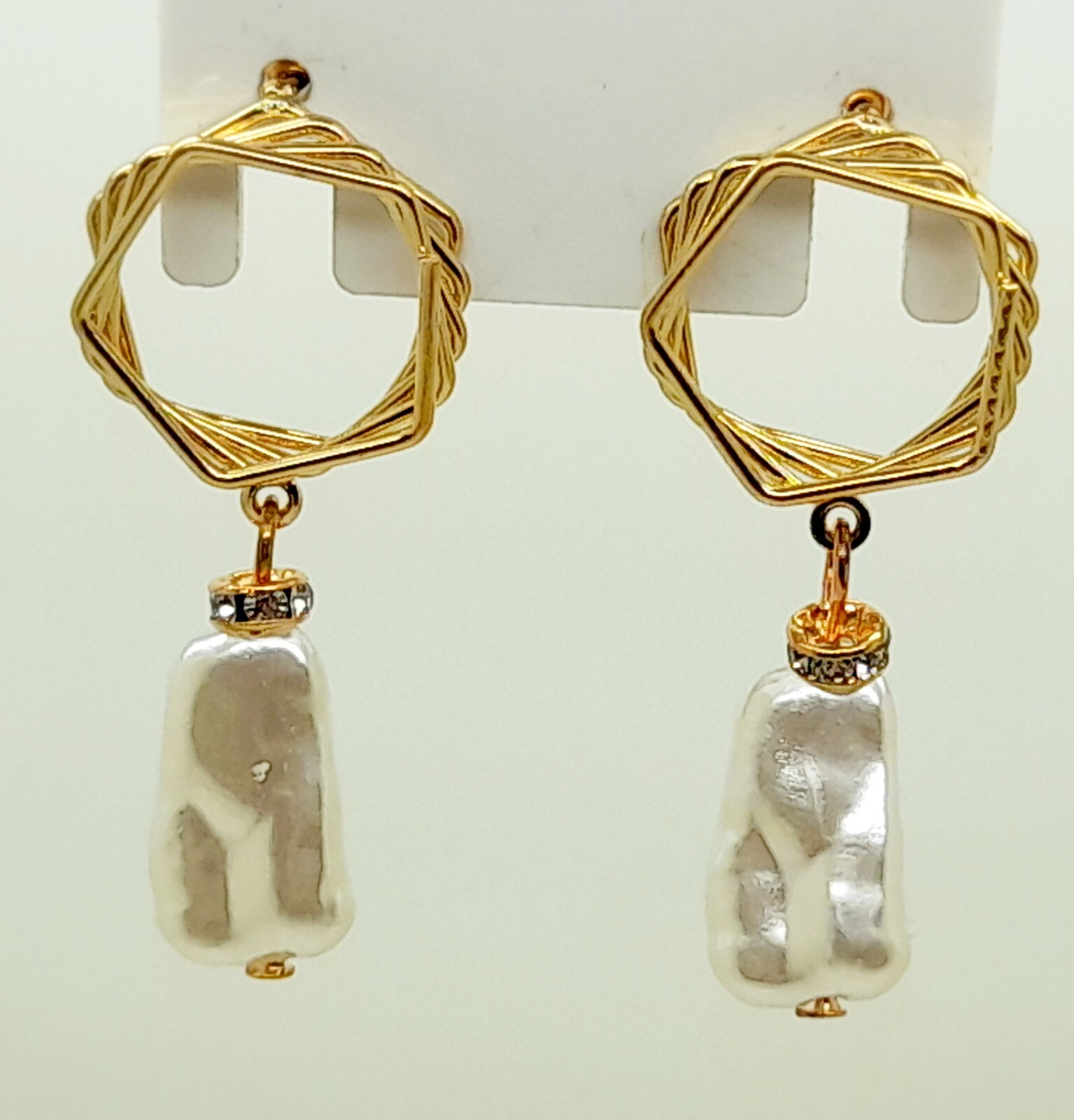 boho pentagon shape gold Metal and Faux Pearl party fashion jewelry Earrings