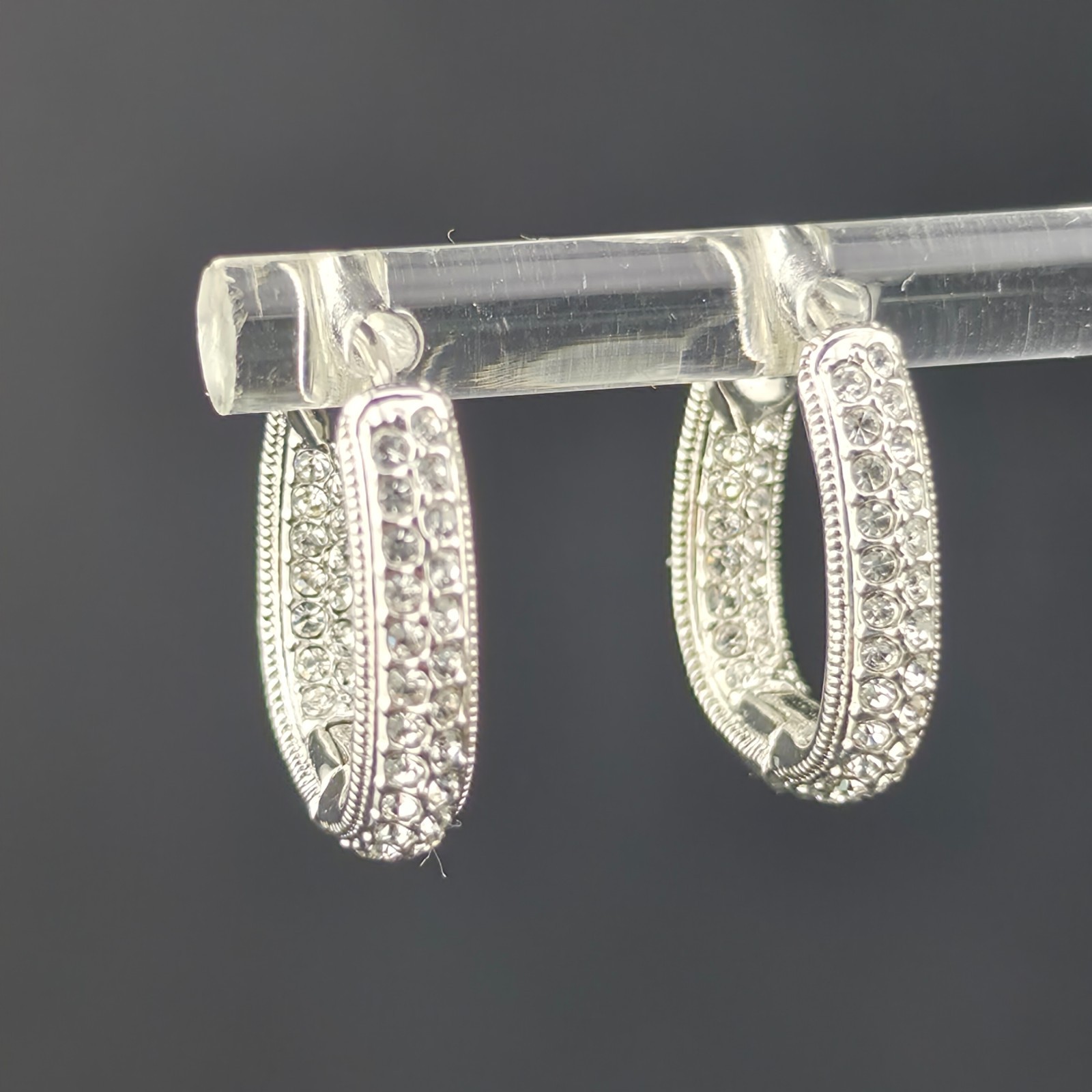 Nadri White Crystal Rhodium Finish 18mm Hoop Earrings