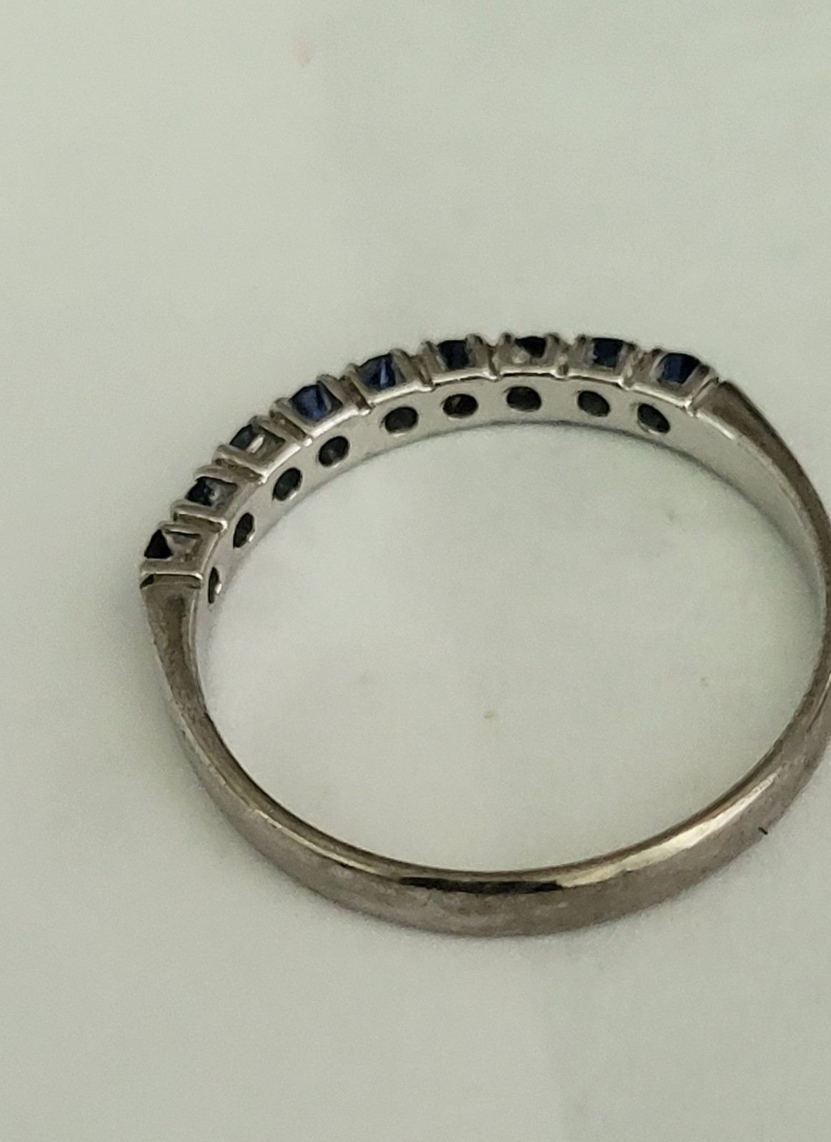 Vintage Blue Saphire Leftovers Gemstone Ring-18K White Gold from 1980s
