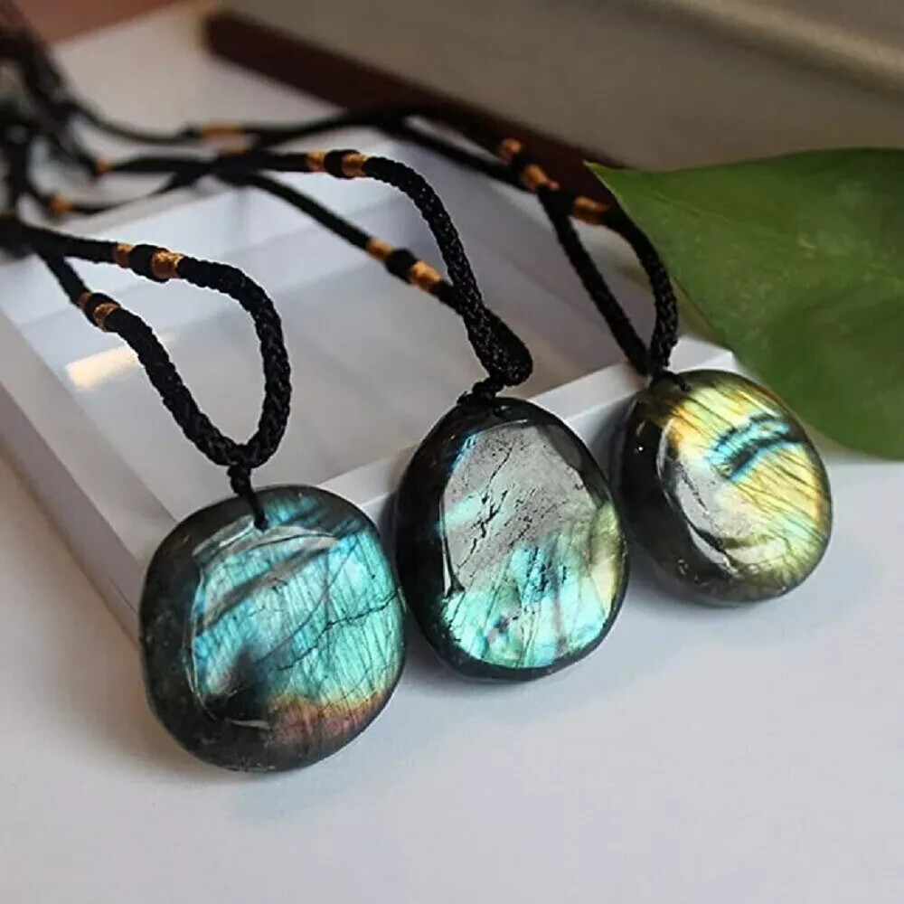 Natural Labradorite Stone Pendant Necklace Healing Reiki Amulet Necklace Gift