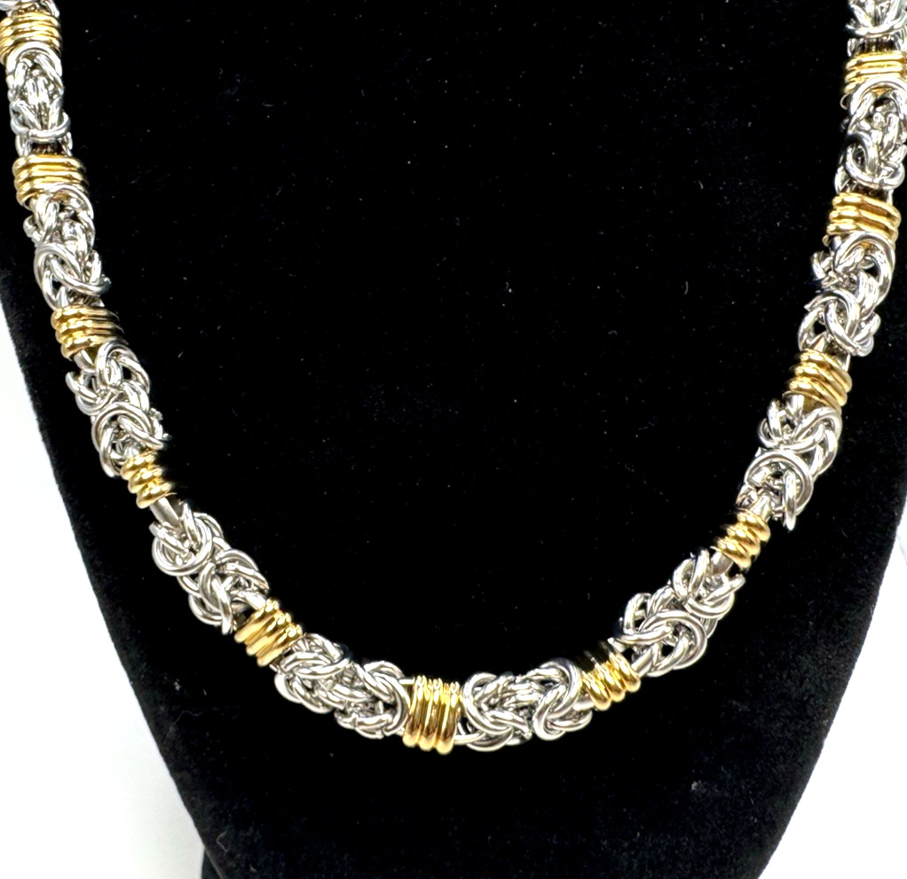 Byzantine Chain Necklace Two-Tone Gold Stainless Steel 20.5″ + 2″ Extender New