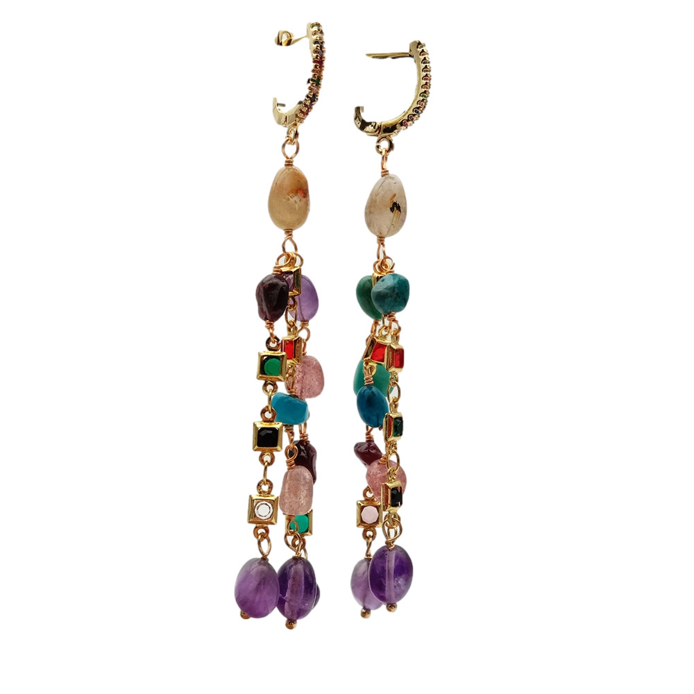Y·YING Multi Color Gemstone Dangle Earrings Cz Pave Lever Back Girlfriend Women
