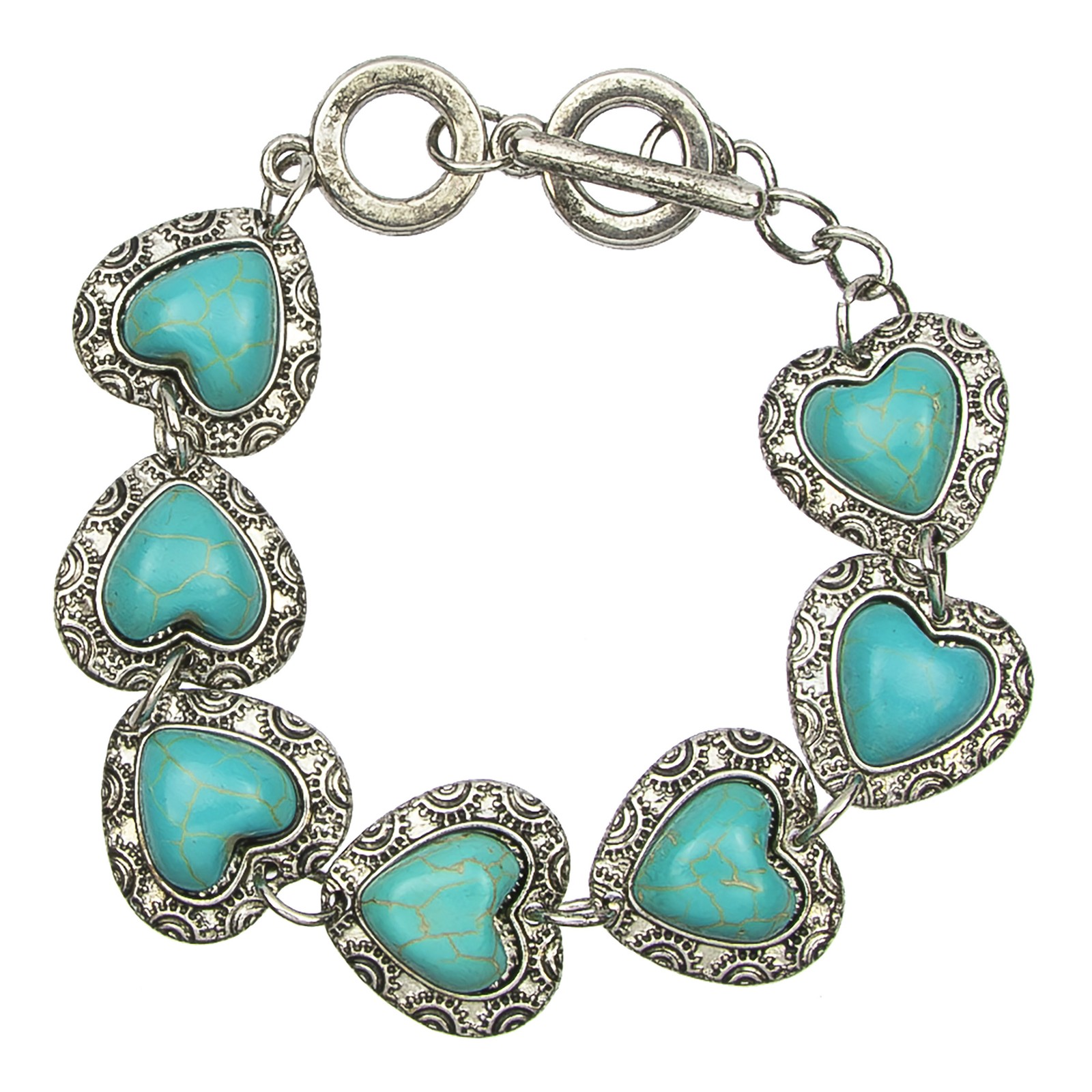 Canyon Sky Blue 8-inch Turquoise and Silver Colored Heart Link Bracelet