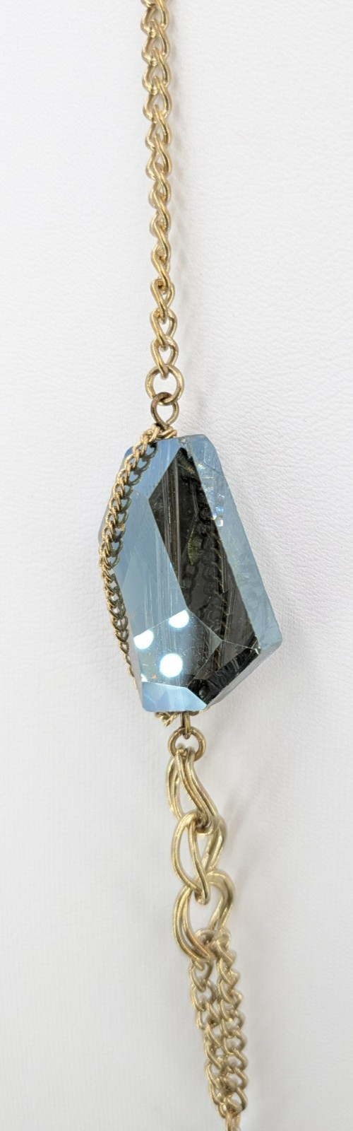 Unsigned Necklace Blue Gray Glass Beads Gold Plated Mixed Chain 35 in Long 40g