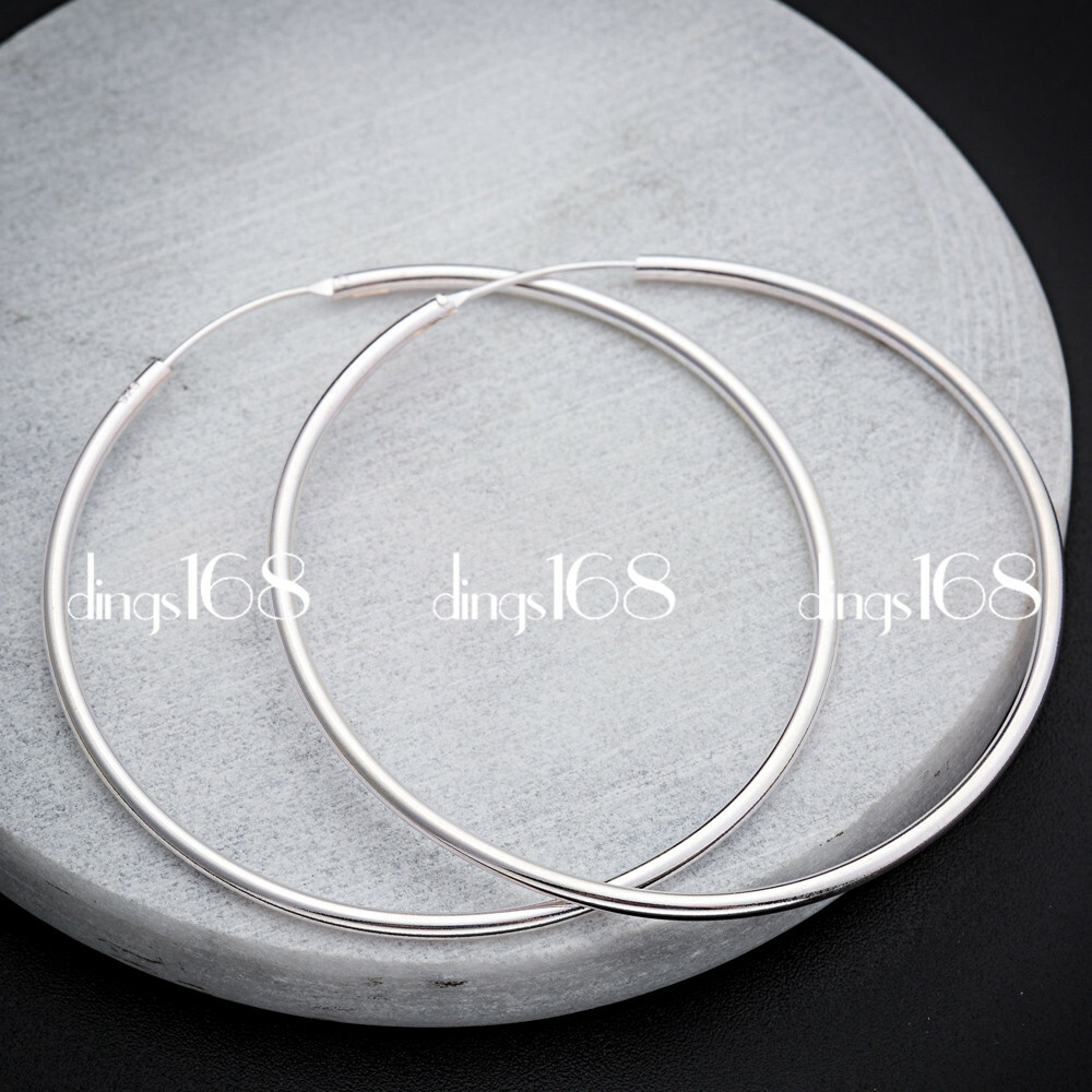 Womens 925 Sterling Silver Classic Large Endless 1.8mm Thin Hoop Earring H3Q50MM