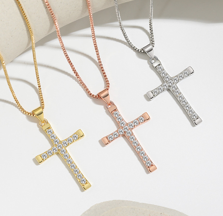 Women Fashion Gold Plated Faith Cross CZ 0.8×1.4″ Pendant Necklace Gift TH5
