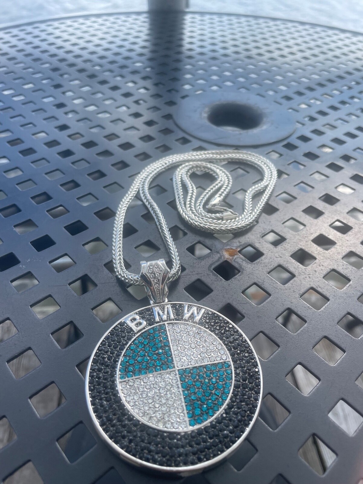 ICED XL Heavy Silver BMW Pendant & Chain Necklace Chunky Hip-Hop 3″ BLING ICE