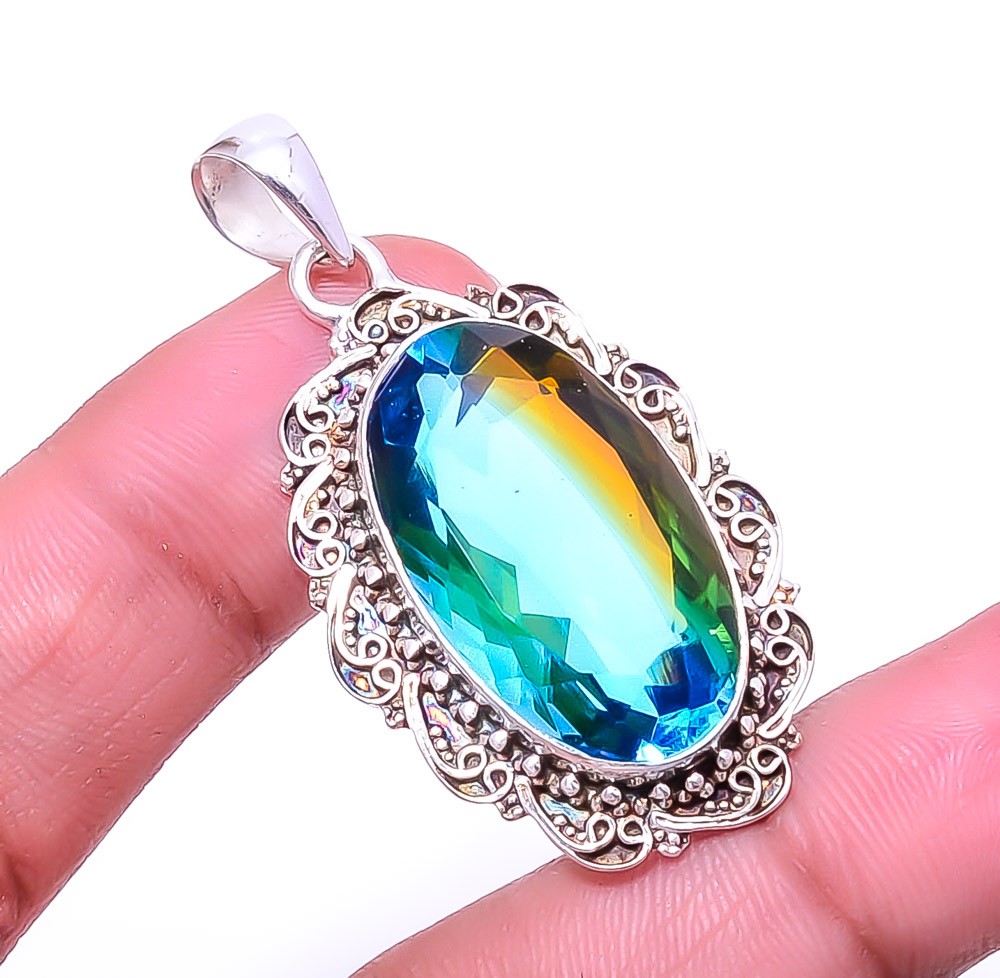 Bi-Colour Tourmaline Fine Art 925 Sterling Silver Pendant 1.95″ P_9411_197_94