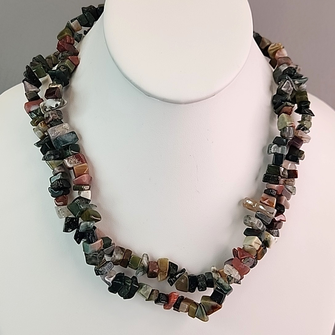 Stone Beaded Necklace Polished Chip Two Layered Jasper Variety 18.5″