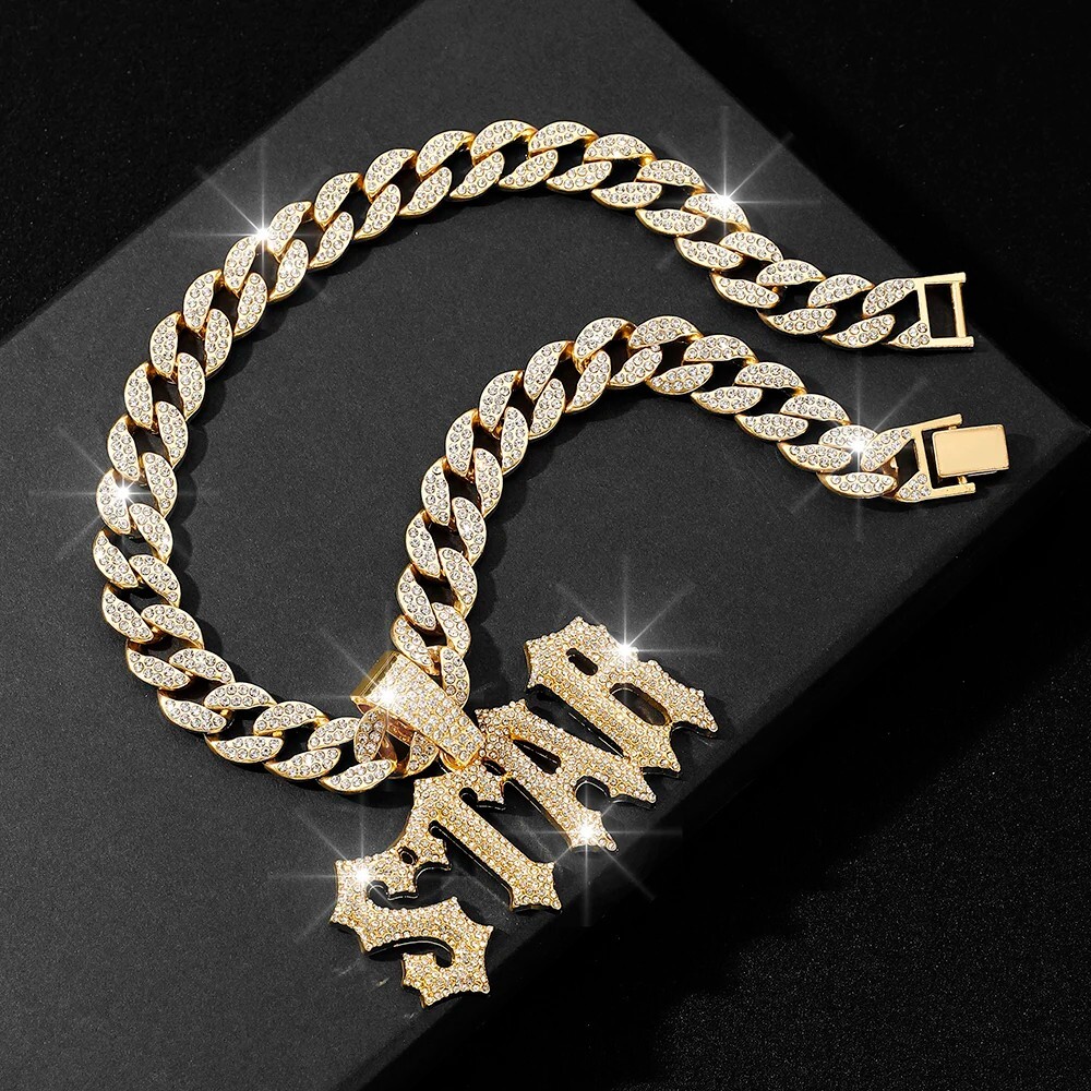 Hip Hop Iced STAR Pendant Necklace 13mm Miami Cuban Chain CZ Fashion Jewelry NEW