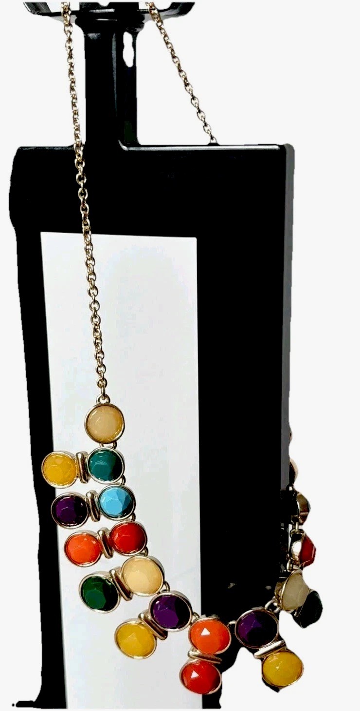 Liz Claiborne Colorful Statement Necklace_ Gold Tone_ Very Good Used Condition