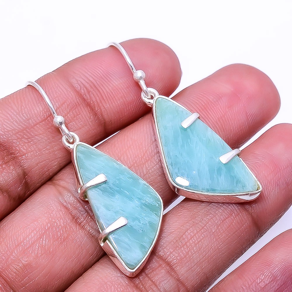 Natural Amazonite -Russia 925 Sterling Silver Handmade Earring 1.72″ E3