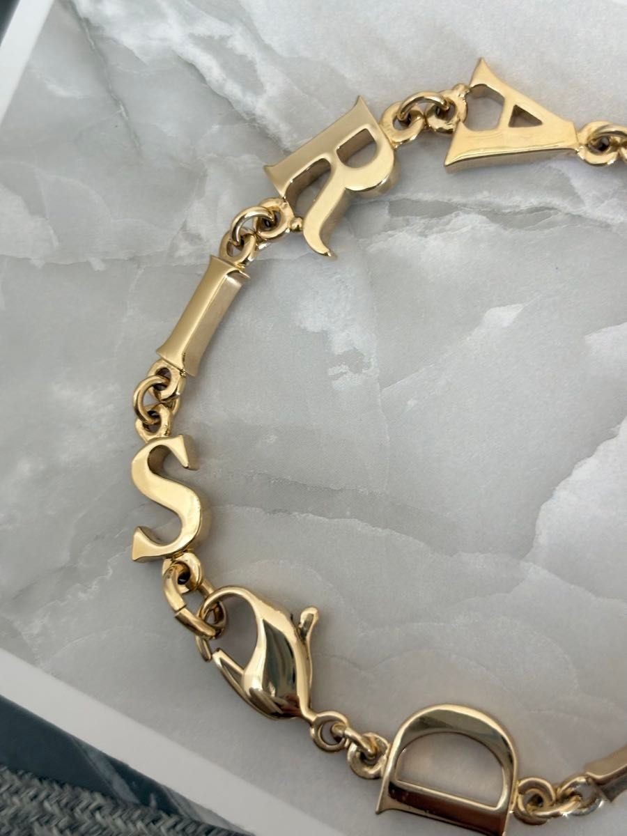 Christian Dior Paris Logo Chain Bracelet Gold Tone 19.5cm Accessory w/Box