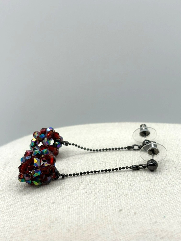Cookie Lee Red Aurora Borealis Glass Bead Ball Drop Gunmetal Tone Earrings NWT