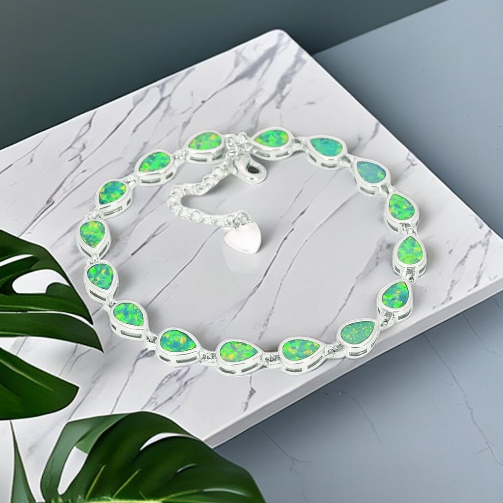 Hawaii Green Opal Water Drop Bracelet 925 Sterling Sliver Jewelry For Women Girl