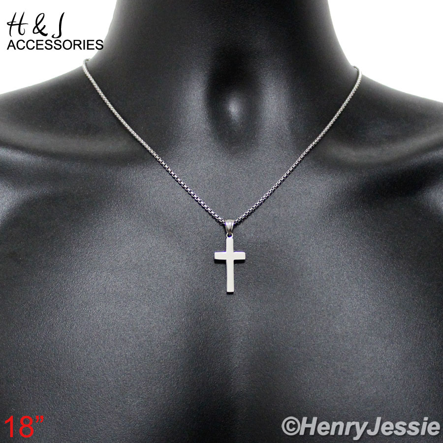 18″Stainless Steel 1.5mm Silver Smooth Box Link Chain Simple Cross Pendant*P67