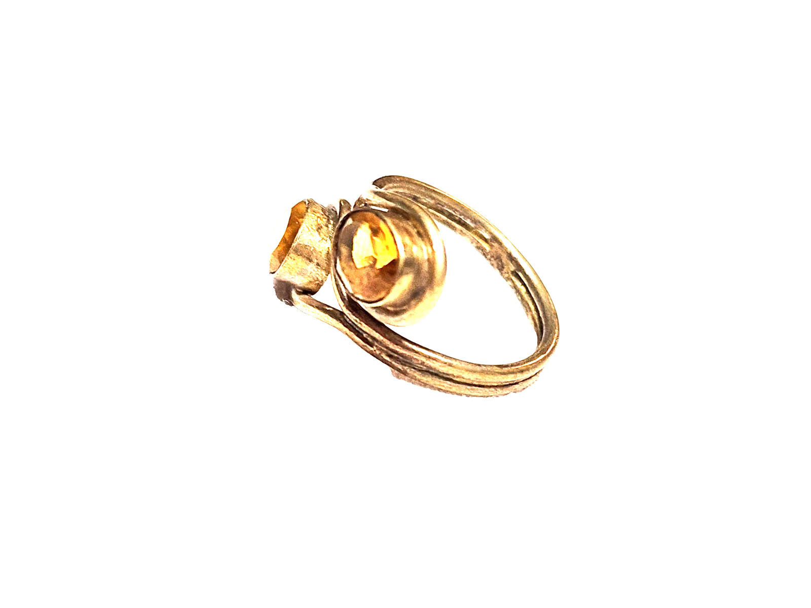 Artisan Yellow Citrine Faceted Oval Wrap Statement Ring Sz 7.5 Gold Tone Boho