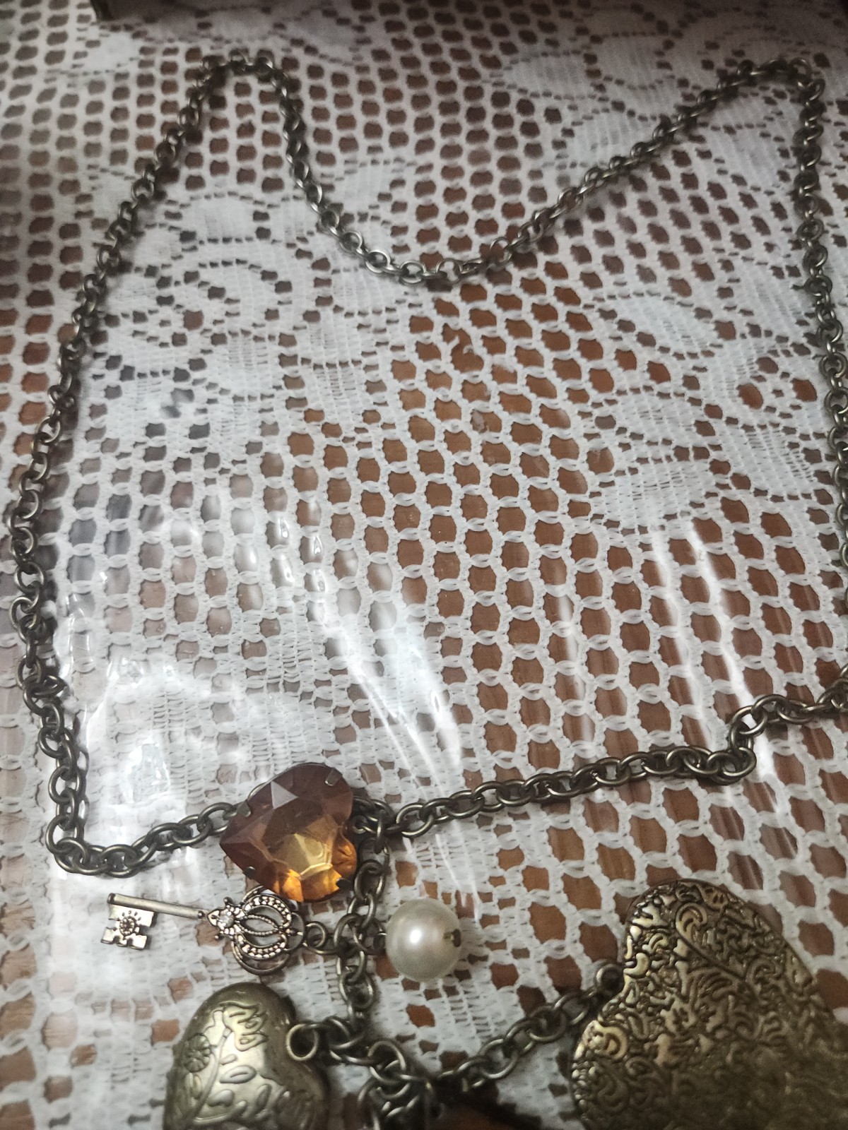Boho Charm Statement Chain Necklace Vintage Style Hearts Beads Wing Key
