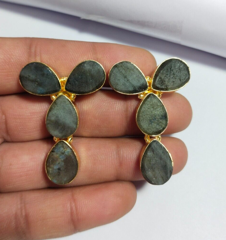 Natural Multi Color Stone Rough Earrings Gold Plated Earrings Birthstone Earring