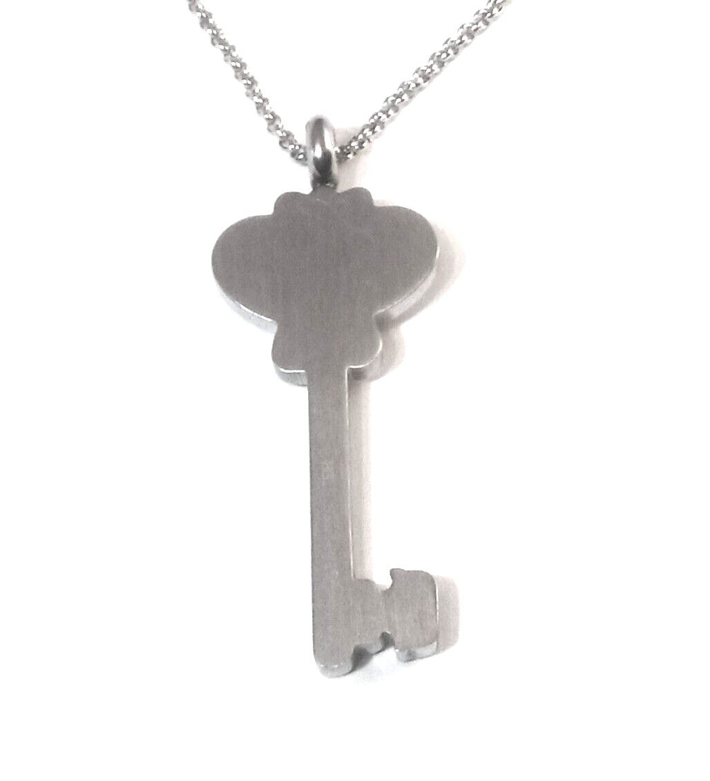 STAINLESS STEEL BLACK ENAMEL CROSS KEY PENDANT W/ROUND CRYSTALS, 20″ CHAIN