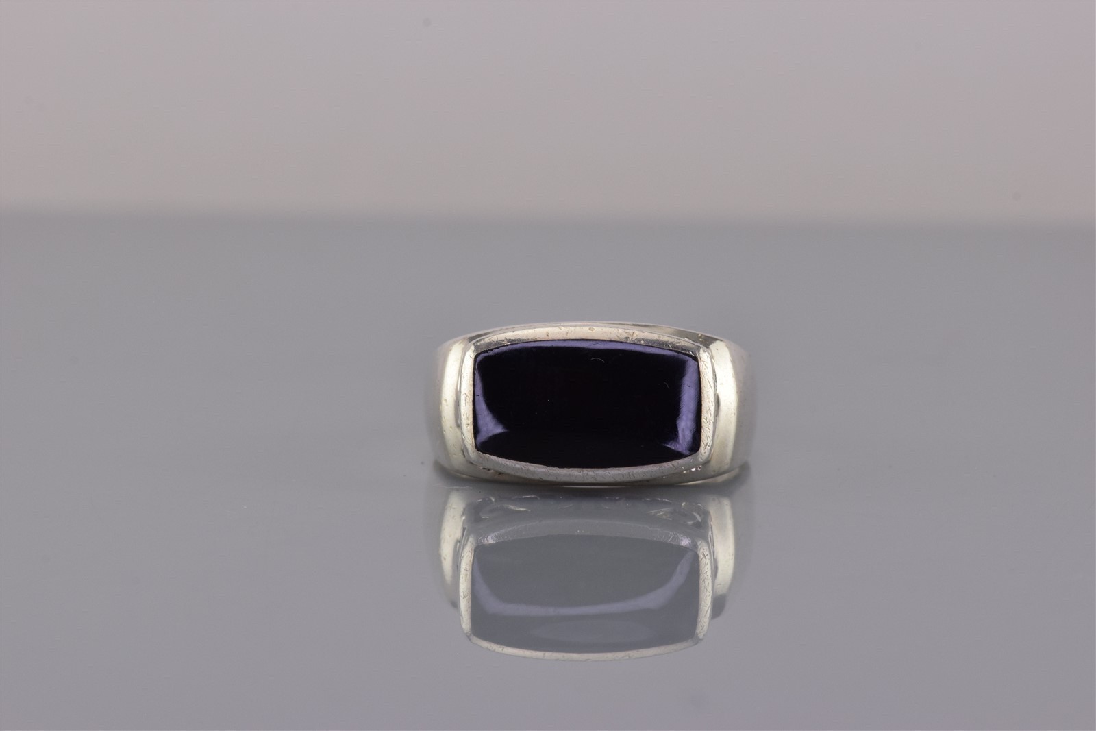 Sterling Silver 10mm Raised Scrolled Framed Black Onyx Band Ring 925 Sz: 9
