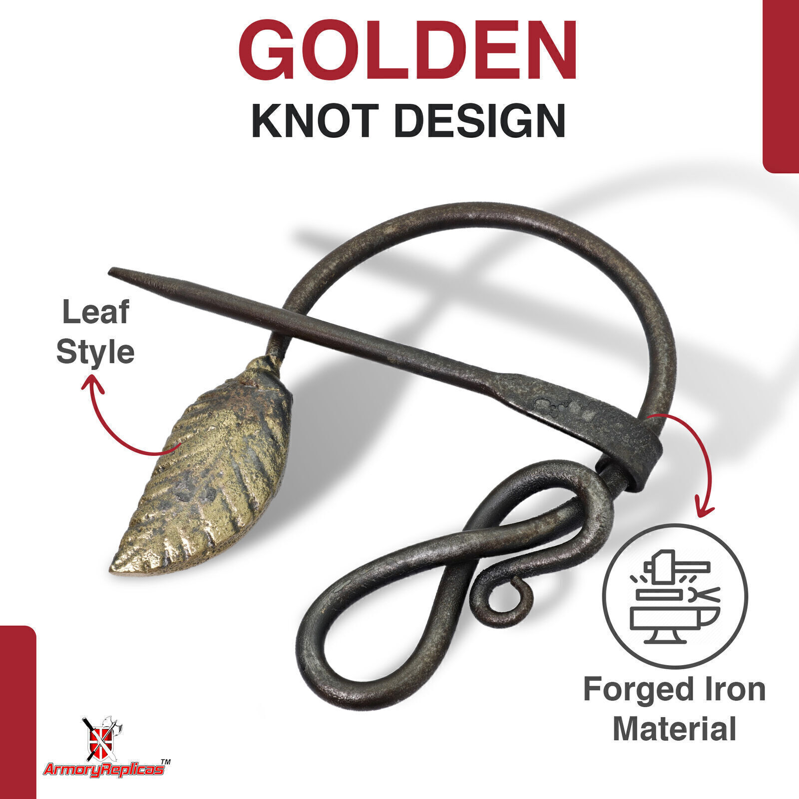 Golden Leaf Forged Penannular Medieval Jewelry Brooch for Cloak Shawl Robe Scarf