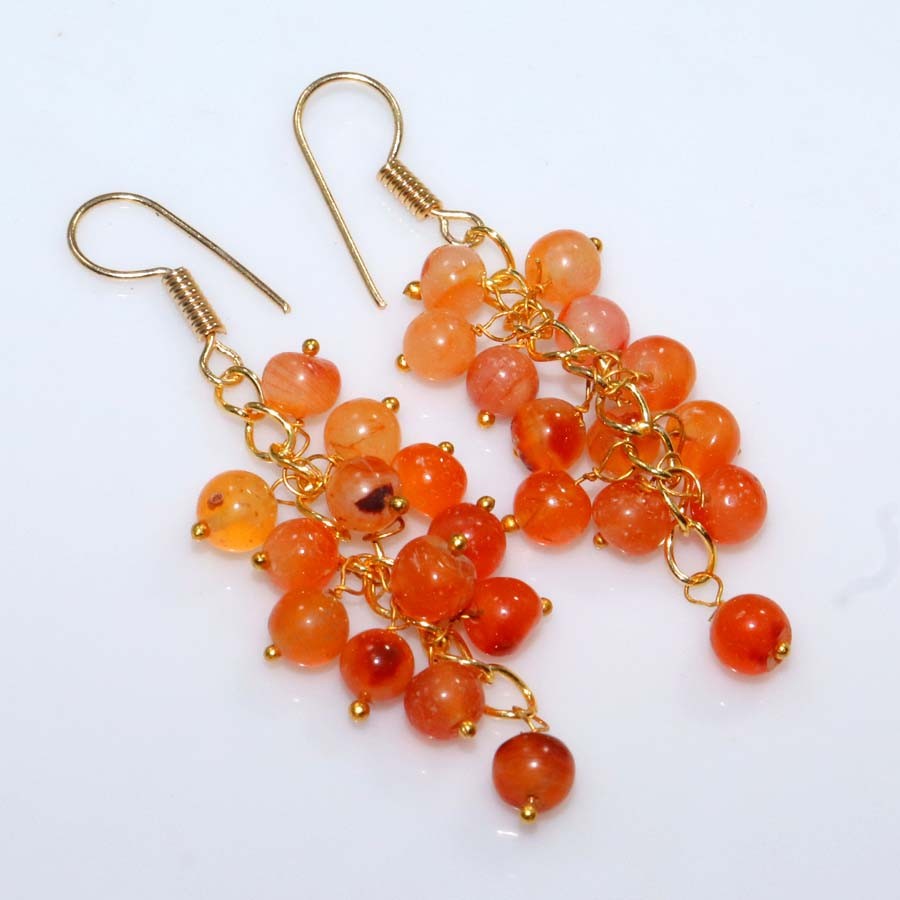 Golden Plated Beaded Carnelian Earrings 2.2″ Spiritual Gift Most Beautiful GW
