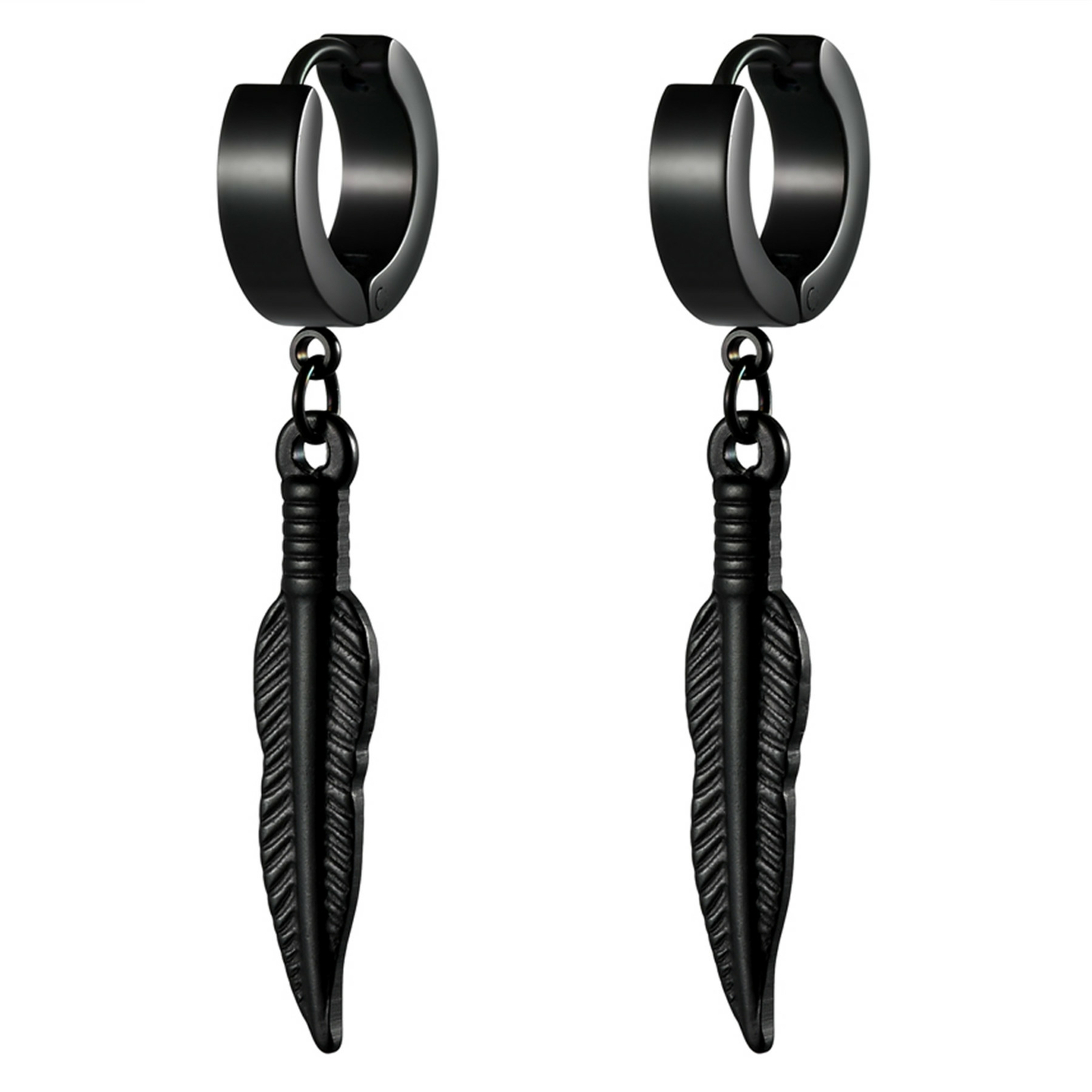 2pcs Drop Dangle Feather Earrings For Men Women Huggie Hinged Stainless Steel