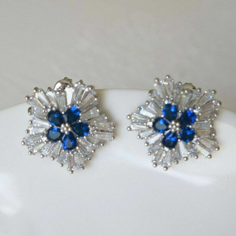 Elegant Cubic Zircon Silver Plated Stud Earrings Women Jewelry Gift Lab-Created
