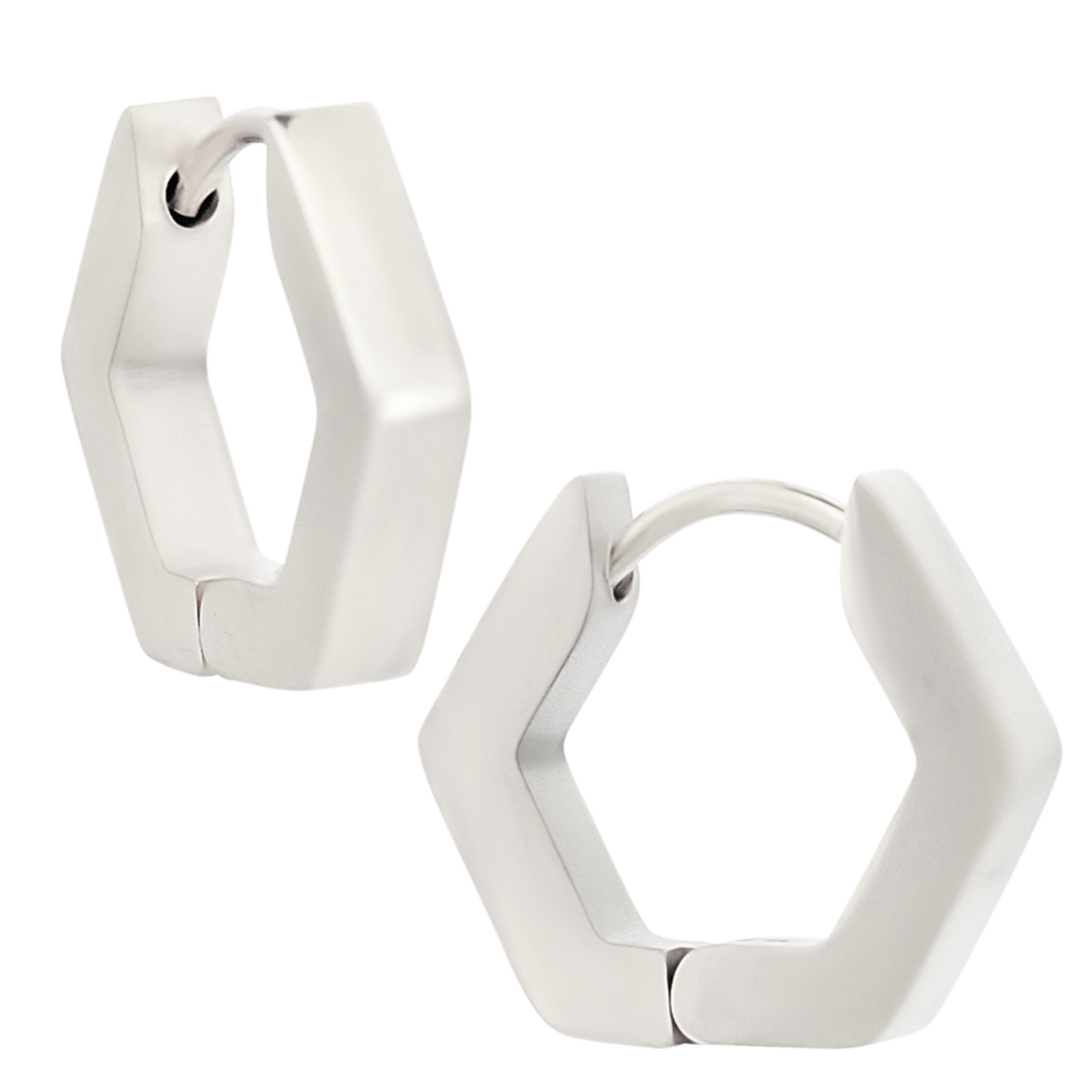 Pair – Stainless Steel Plain Hexagon Shaped Huggies Earrings