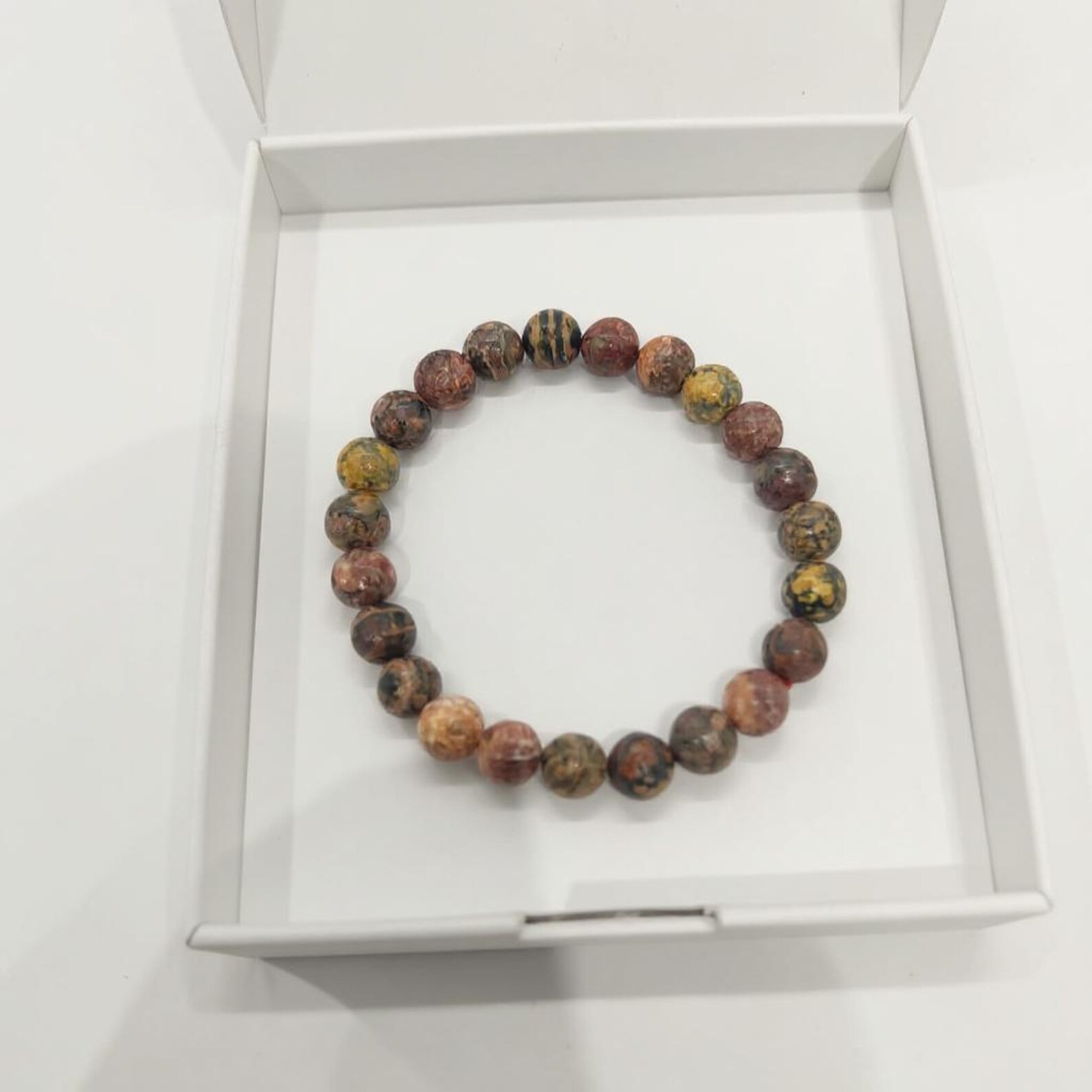 Leopard Skin Jasper Bracelet Polished Beads On Elastic, Stackable Daily Wear