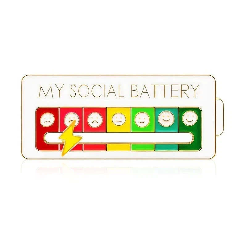 Funny Social Battery Slider Pin – 7-Mood Expression Badge, Cute Interactive Pin