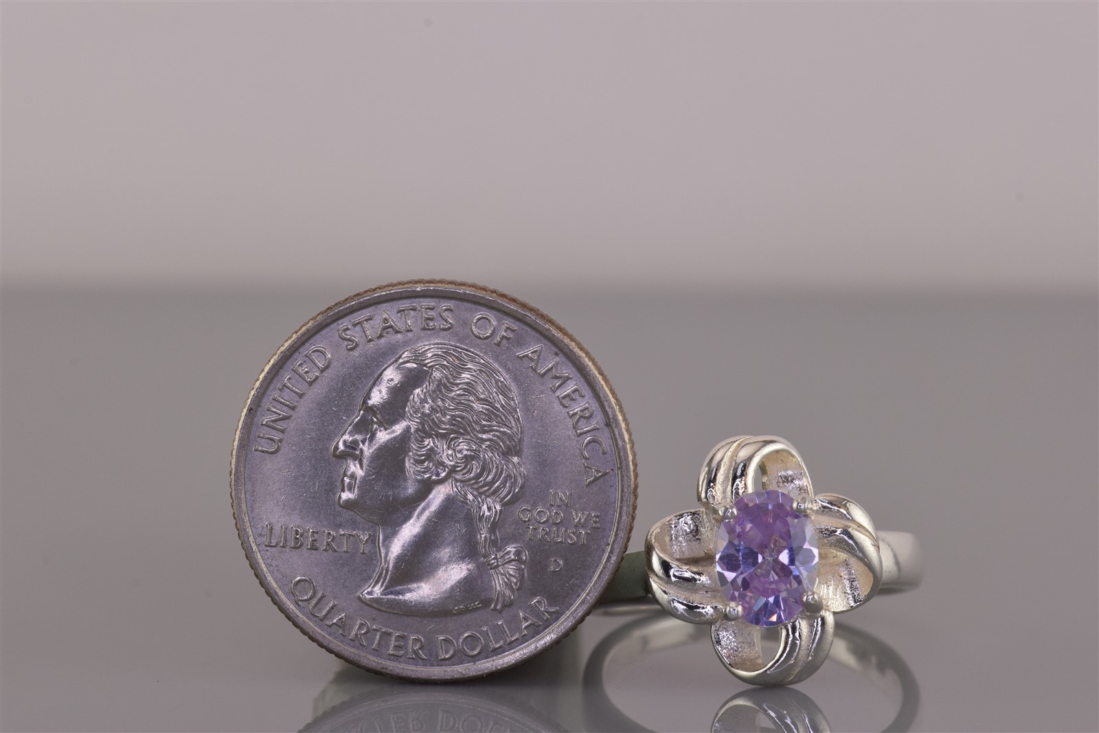 Sterling Silver Purple Oval Cubic Zirconia Swirl Ribbon Loop Band Ring 925 Sz: 8