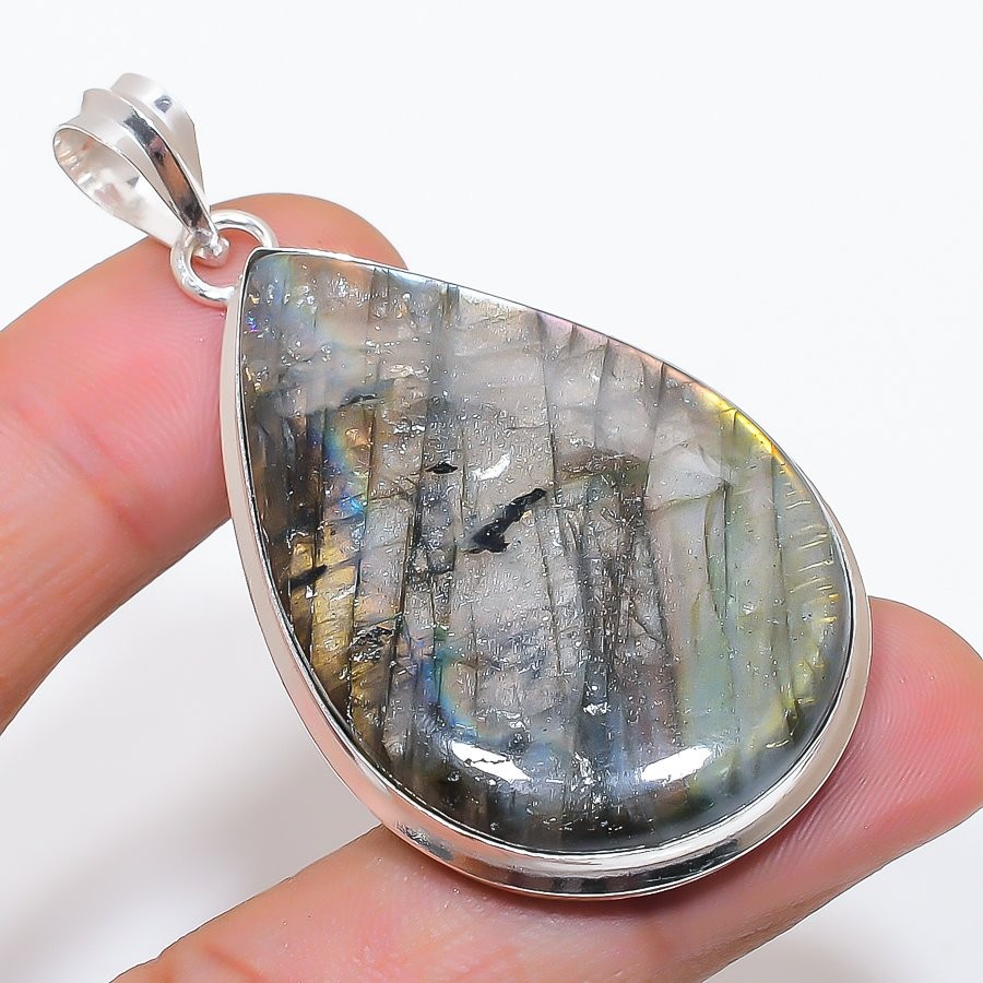 Blue Fire Labradorite Pear Shape Gemstone Pendant Handmade Jewelry 2.5″ FP 2239