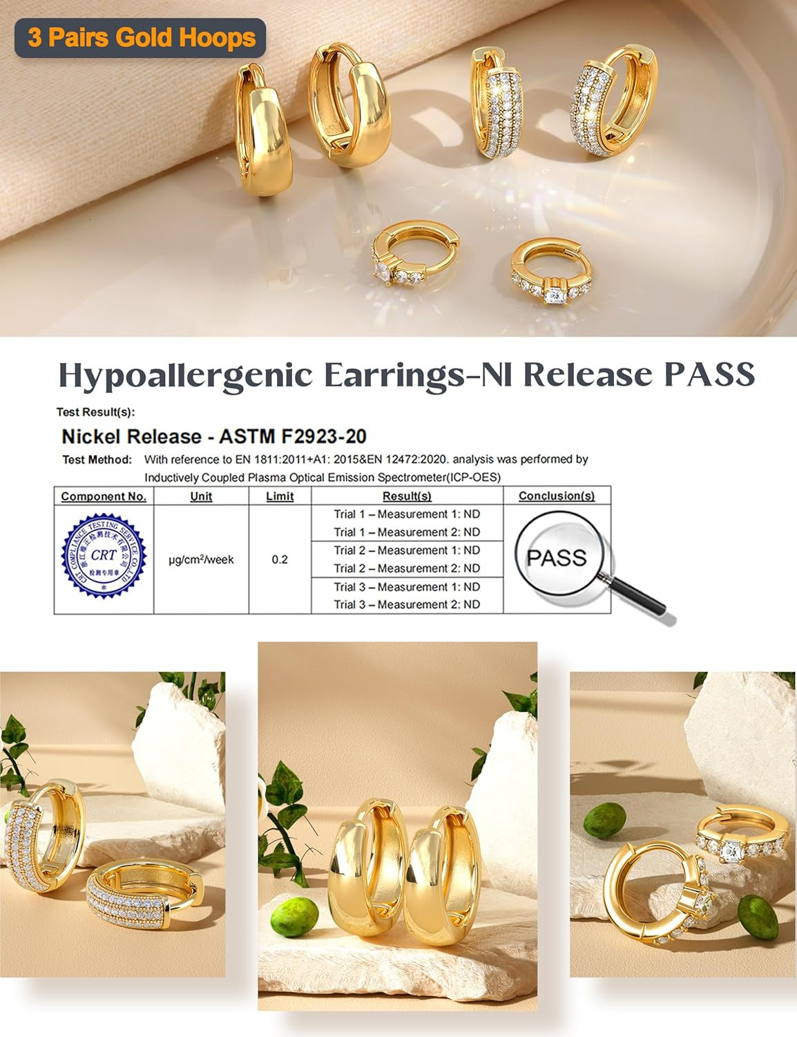 Small 14K Gold Plated Chunky Hoop Earrings for Women Hypoallergenic Silver Earri