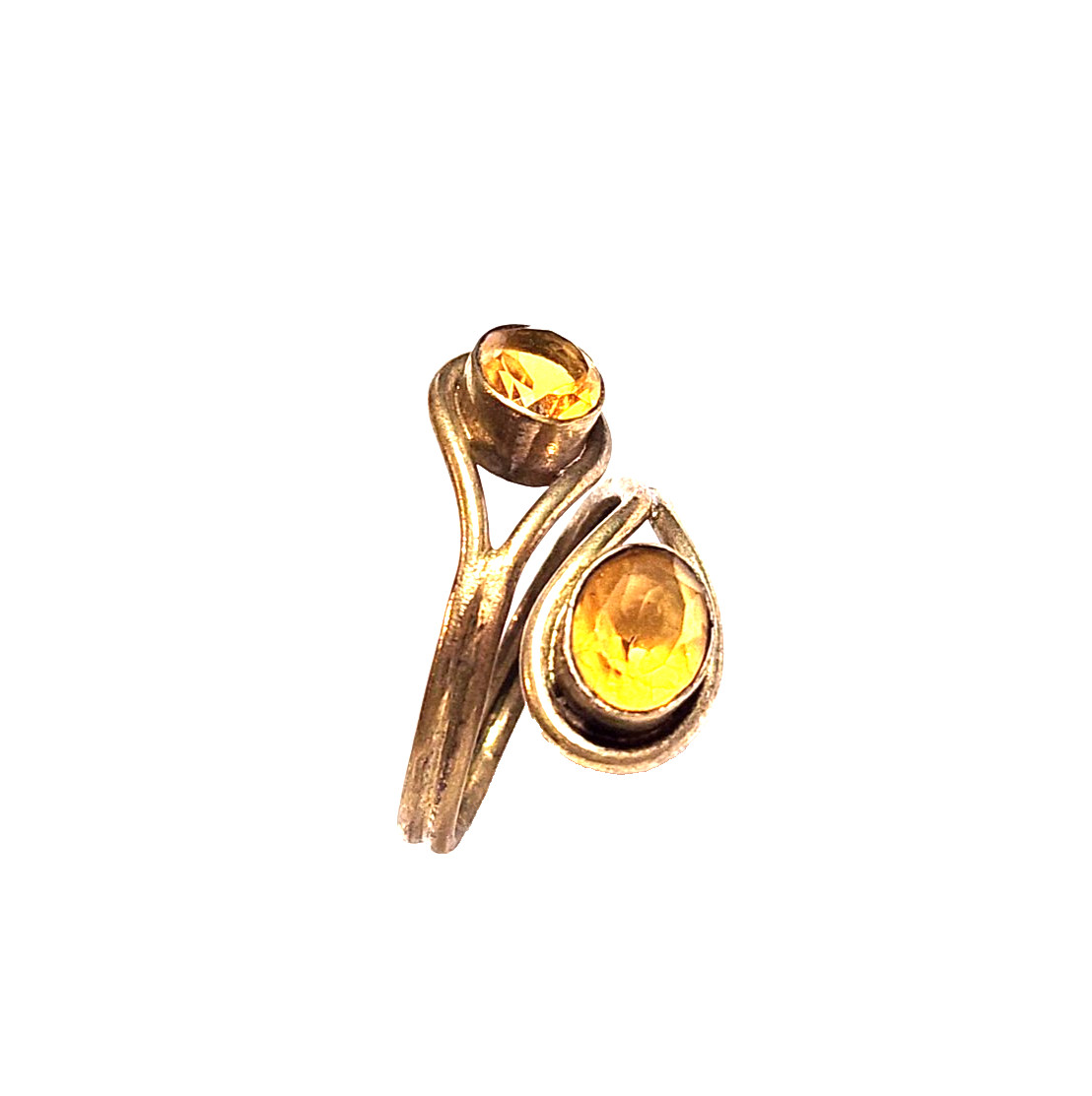Artisan Yellow Citrine Faceted Oval Wrap Statement Ring Sz 7.5 Gold Tone Boho