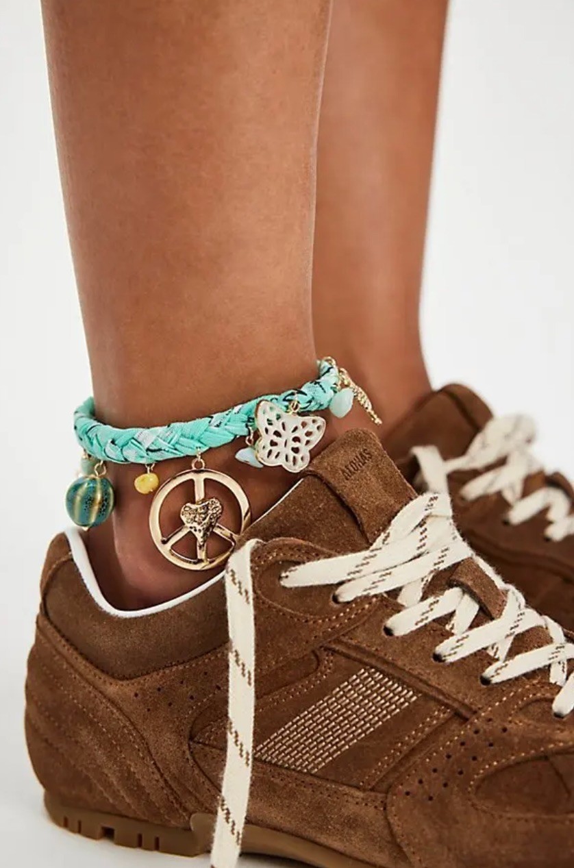 Free People Sky Charm Anklet Bracelet Turquoise Twisted Bandana Peace Adjust NWT