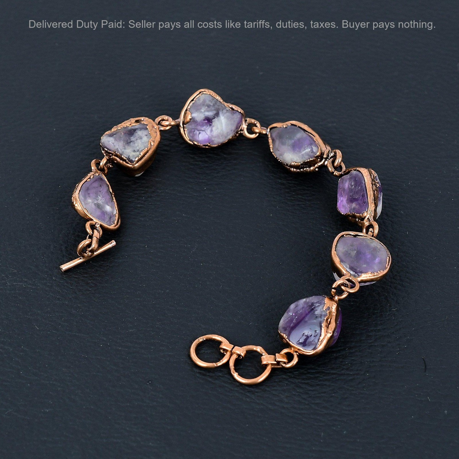 Copper Pentagon Super 23 Amethyst Gemstone Chain Electroformed Bracelet Jewelry