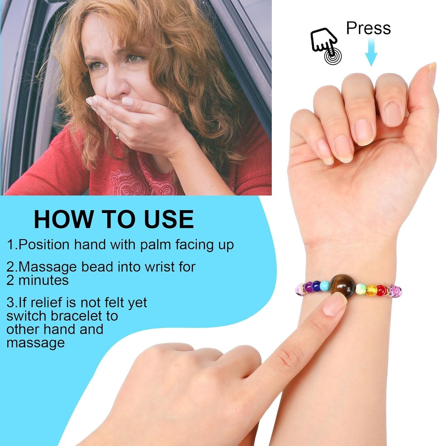 Adjustable Travel Wristbands – 6 Count Anti-Nausea Bracelets in Various Styles